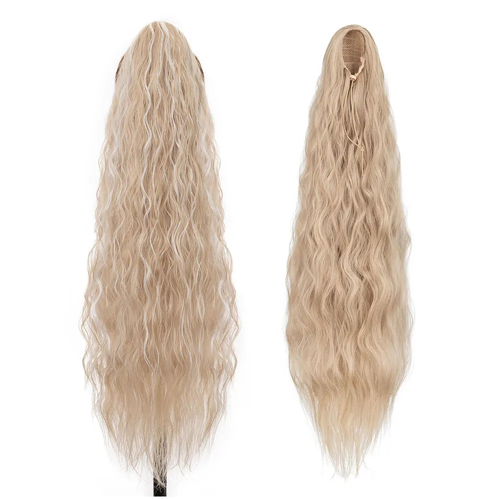 32" Long Curly Drawstring Ponytail Synthetic Hairpiece for Women Blonde Black Ponytail Clip in Hair Extensions for Daily Cosplay