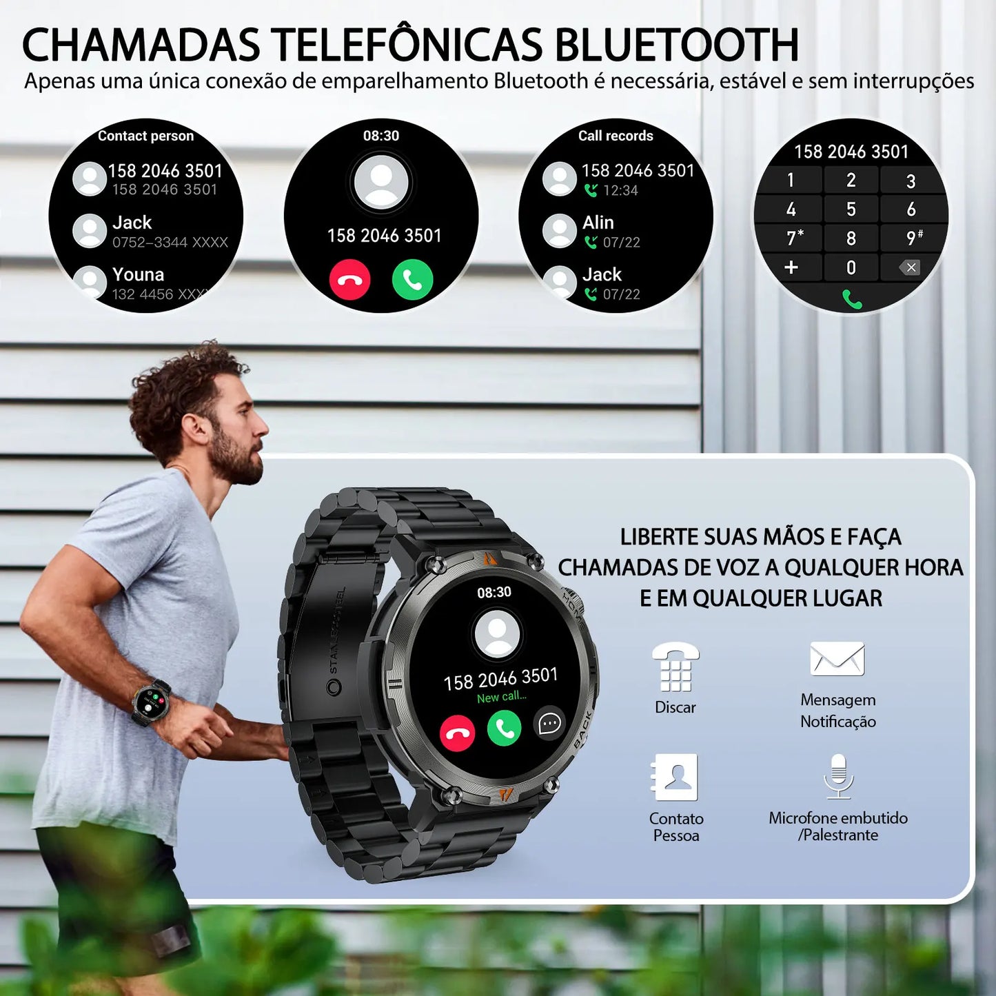 LaNikar KE3 Bluetooth Call Smart Watch for Men Full Touch Screen Health Monitor with Flashlight Compatible with IOS and Android