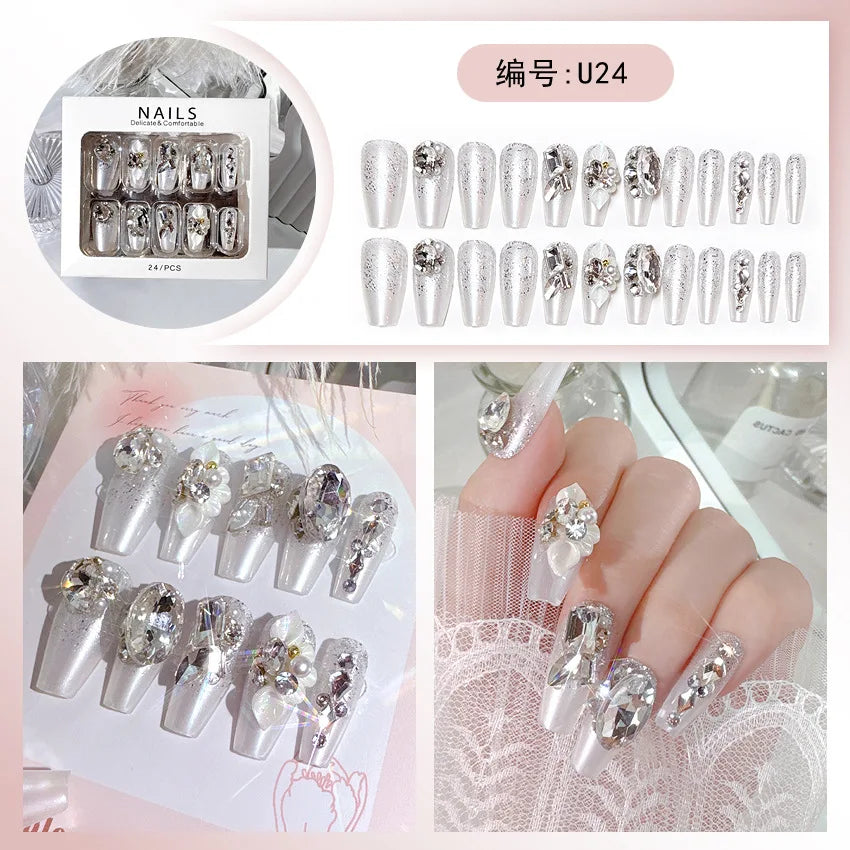 24 Pcs 3D Kuromi Press On Nails Y2K Cartoon Handmade Fake Nails Black Gel Wearable Nails Cinnamoroll Melody Anime False Nails