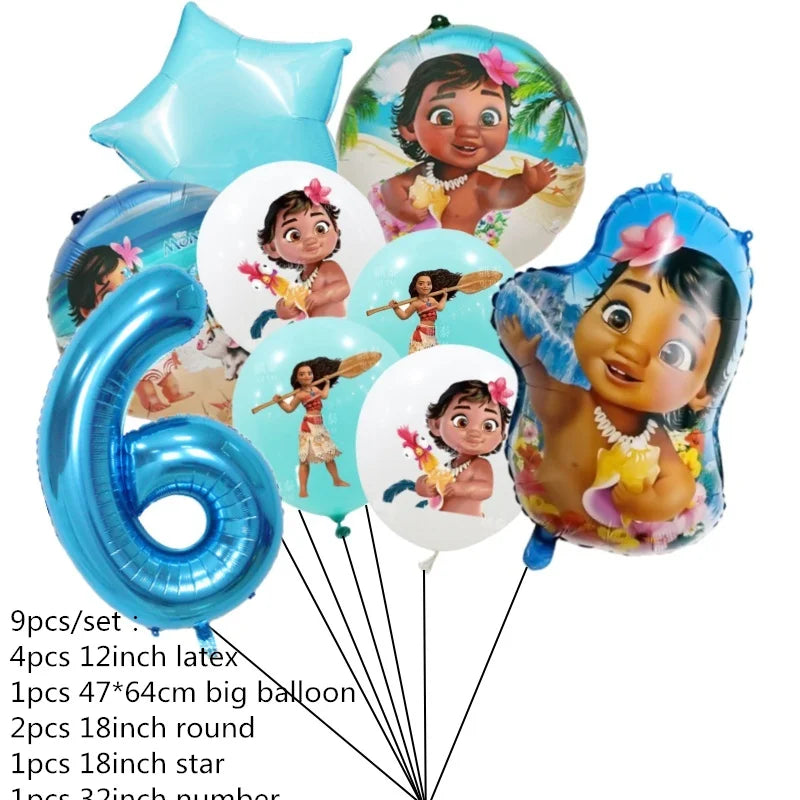 Disney Moana Theme Party Set Vaiana Oceania Birthday Decoration Plates Balloons Cake Toppers Girls Favor