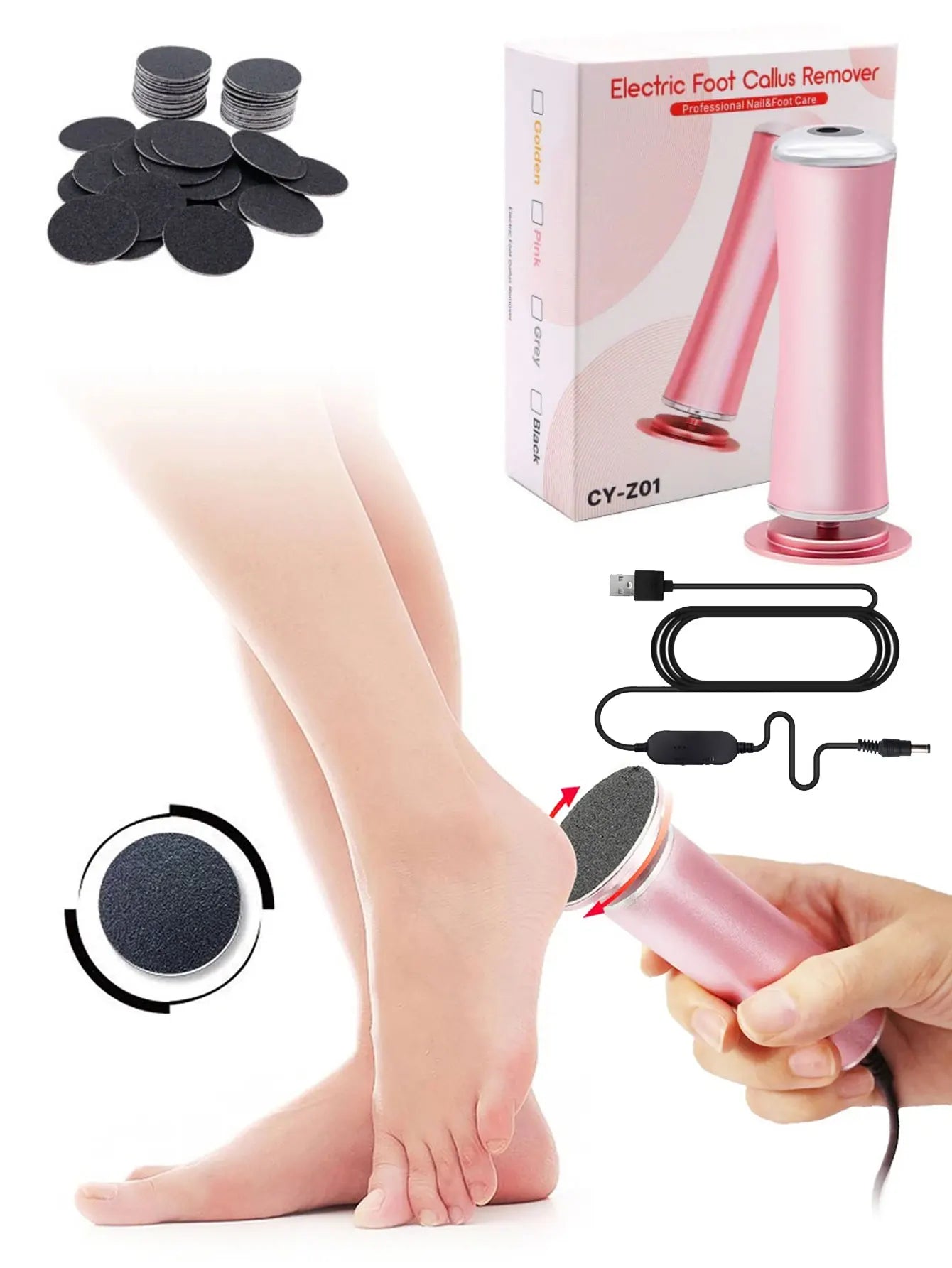 Electric Foot Callus Remover Electric Pedicure Machine Adjustable Speed with 60 Pieces Sandpaper