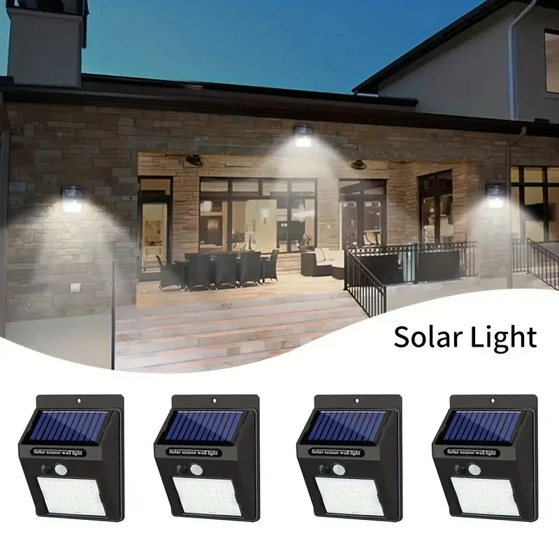 IP45 Waterproof Solar Outdoor Lights Set of 4 Motion Sensor Security Lights with 3 Lighting Modes for Garden Fences and Garages