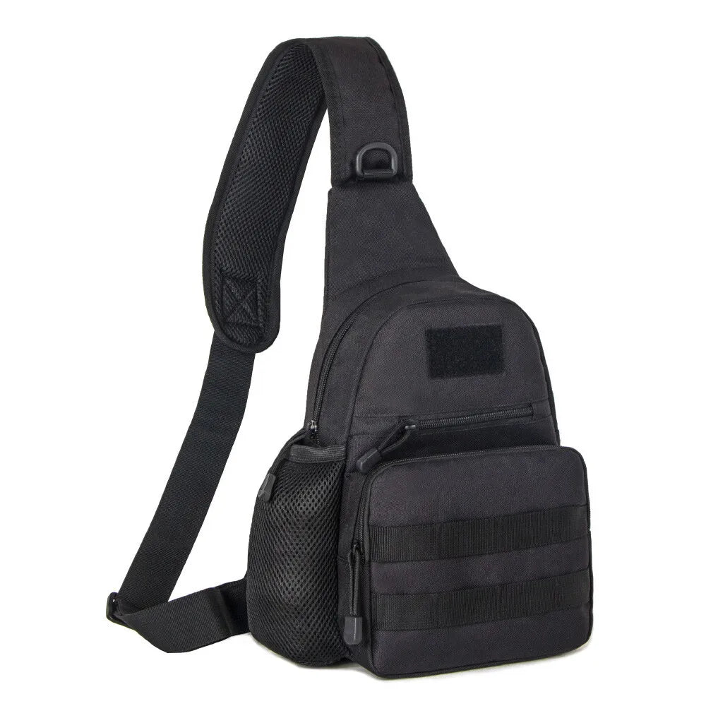 Men's Molle Tactical Sling Backpack Crossbody Bag with Water Bottle Holder
