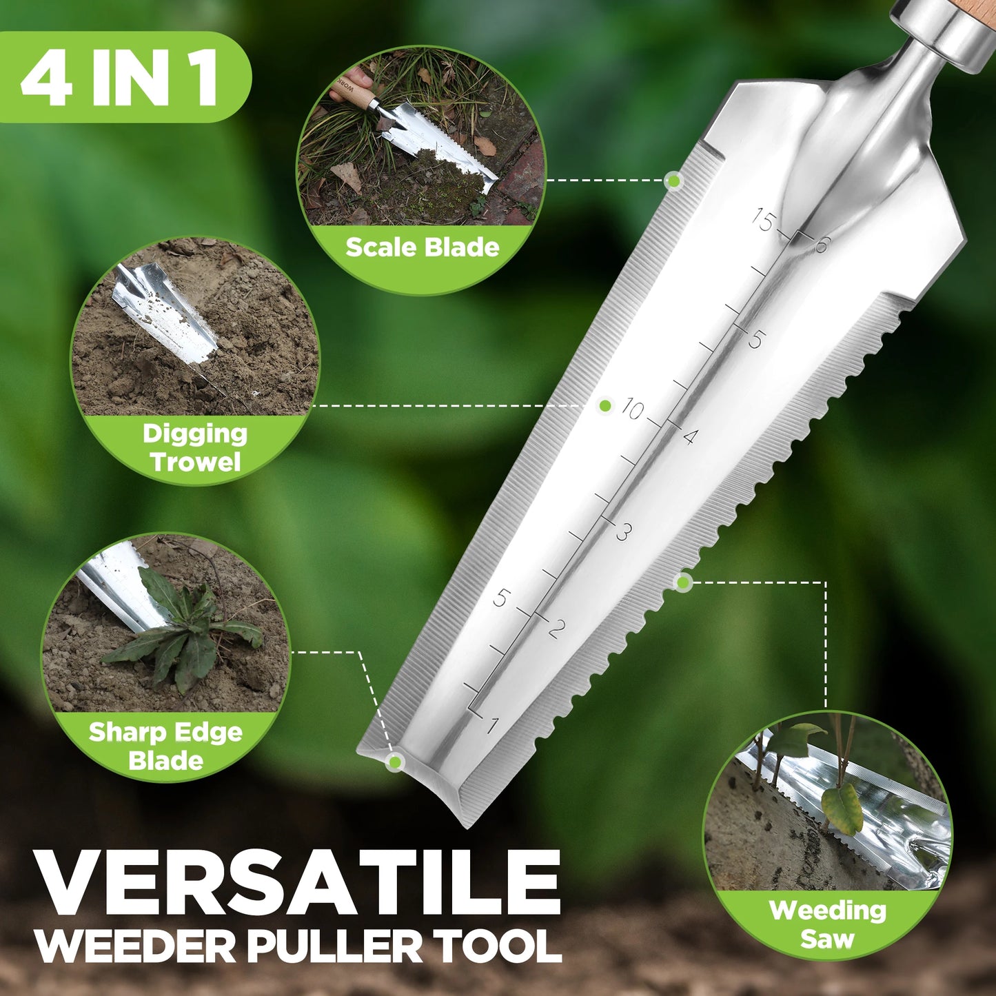 Workpro Garden Tool Set 3 Pieces with Wood Handle Weed Puller Crack Weeder and Hand Trowel Durable Garden Hand Tools