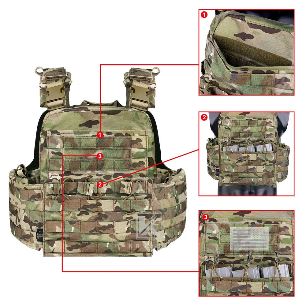 KRYDEX CPC Tactical Vest MOLLE Plate Carrier Heavy Duty Body Armor Airsoft Army Paintball Combat Protective Camo Vest
