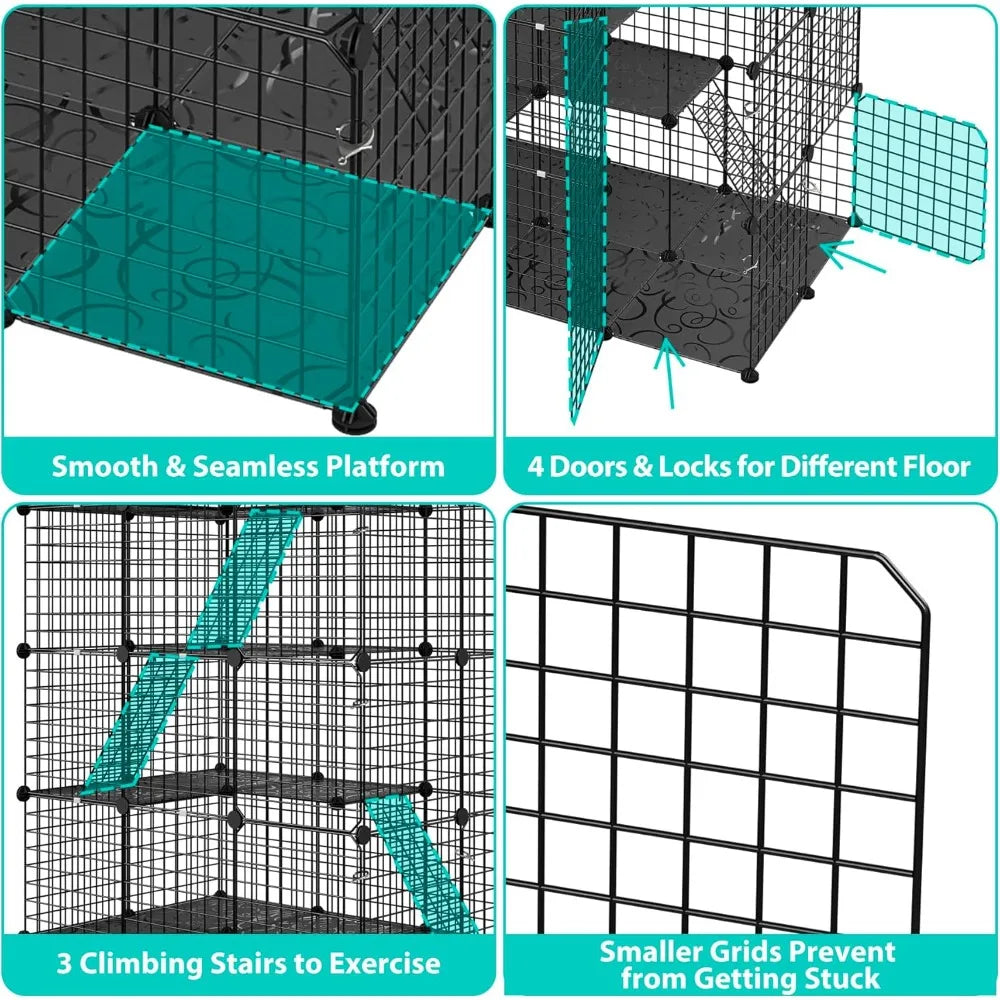 4-Tier Cat Cage Indoor Enclosure DIY Cat Playpen Metal Kennel with Extra Large Hammock, Catio Ideal for 1-3 Cats, Ferret