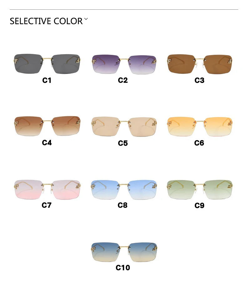 Rimless Square Sunglasses F Letter Rectangle Shades for Men and Women Trendy Driving Frameless Casual Eyewear UV400 Oculos Del Sol