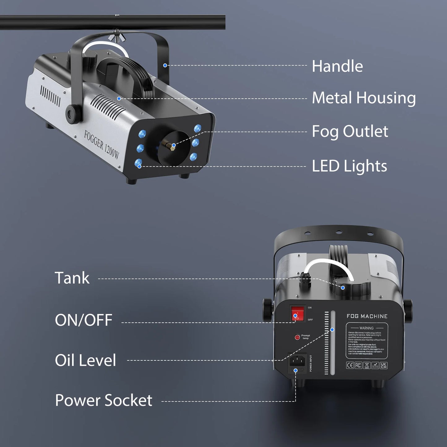 Yiflamefly 1200W Fog Machine With RGB Lighting For Stage