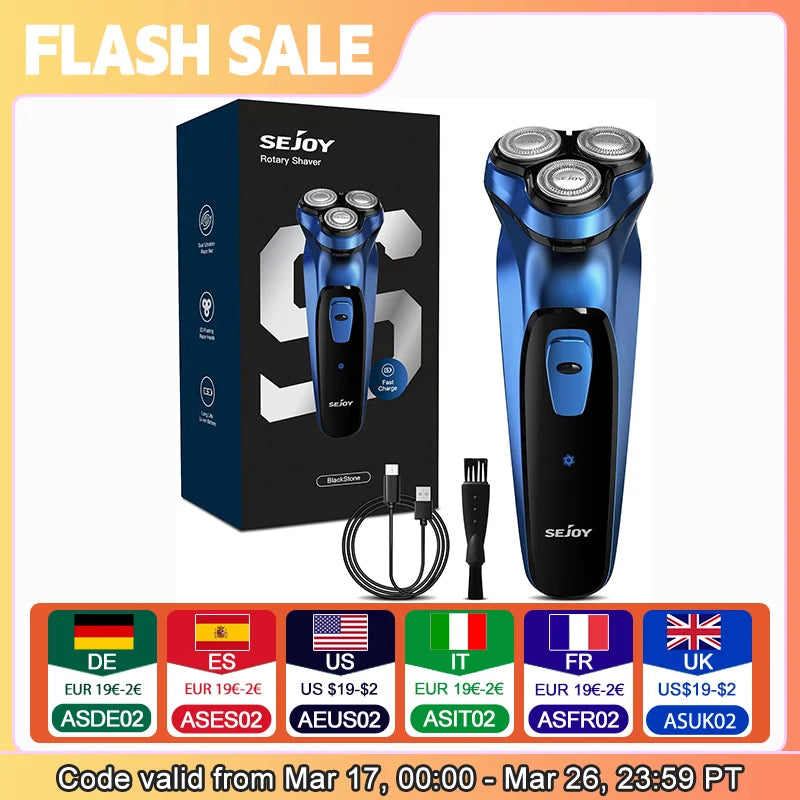 Sejoy Electric Razor for Men Rechargeable Rotary Shaver Portable Travel Beard Trimmer Ideal Gift