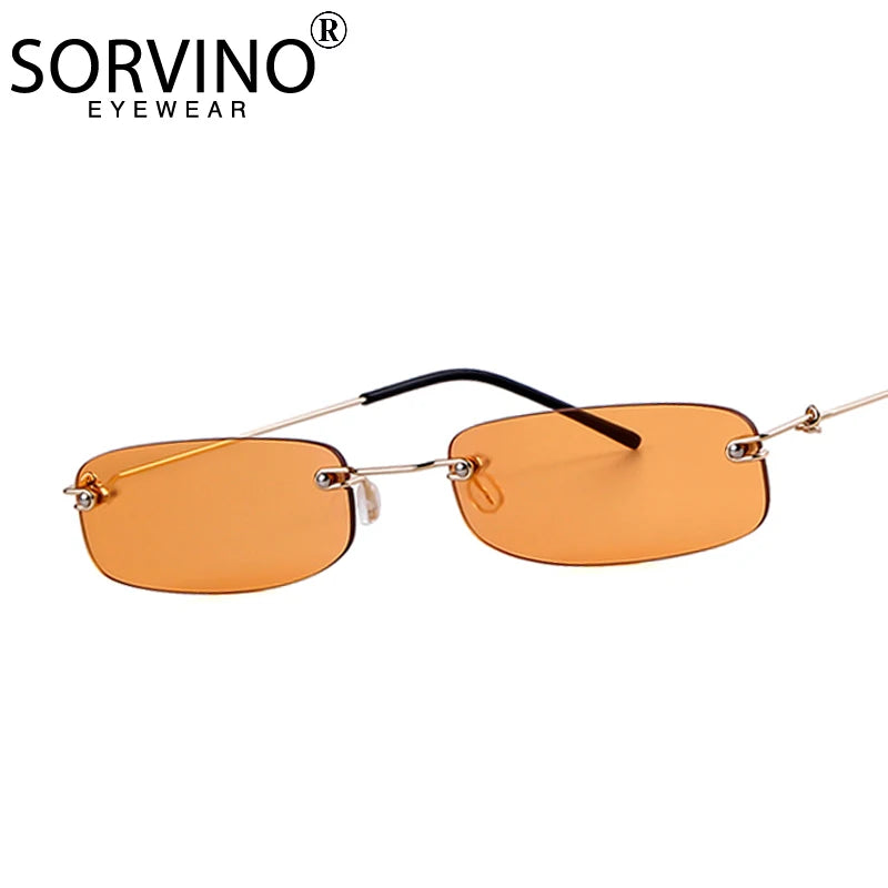 Sorvino Small Orange Rimless Rectangle Sunglasses 2022 for Men and Women 90s Designer Tiny Narrow Frameless Tint Sun Glasses Shades SP40