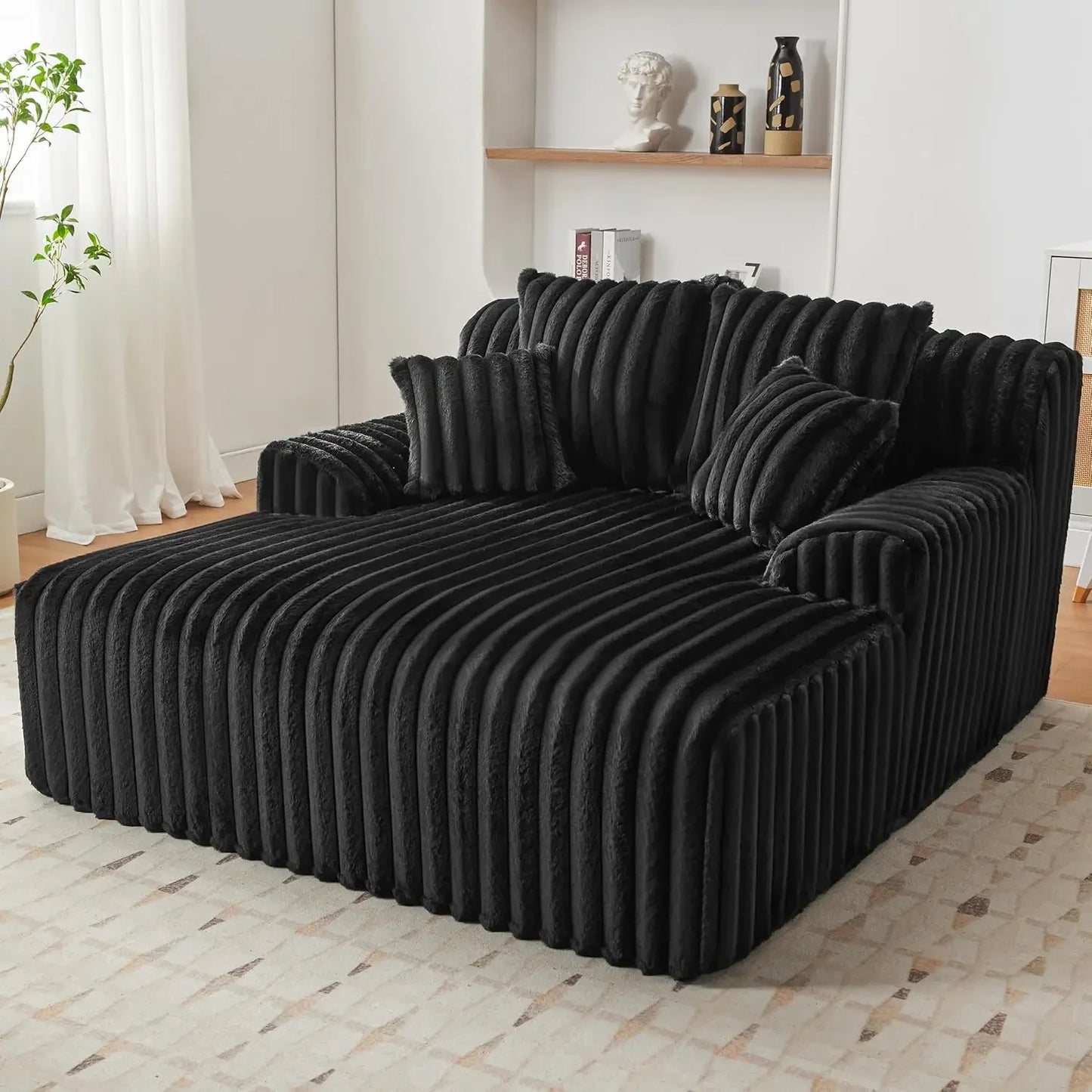 53.5”W Oversized Chaise Lounge Chair Indoor, Boneless Couch Chair with 4 Pillows, Comfy Reading Chairs with Wide Arms, No Assemb