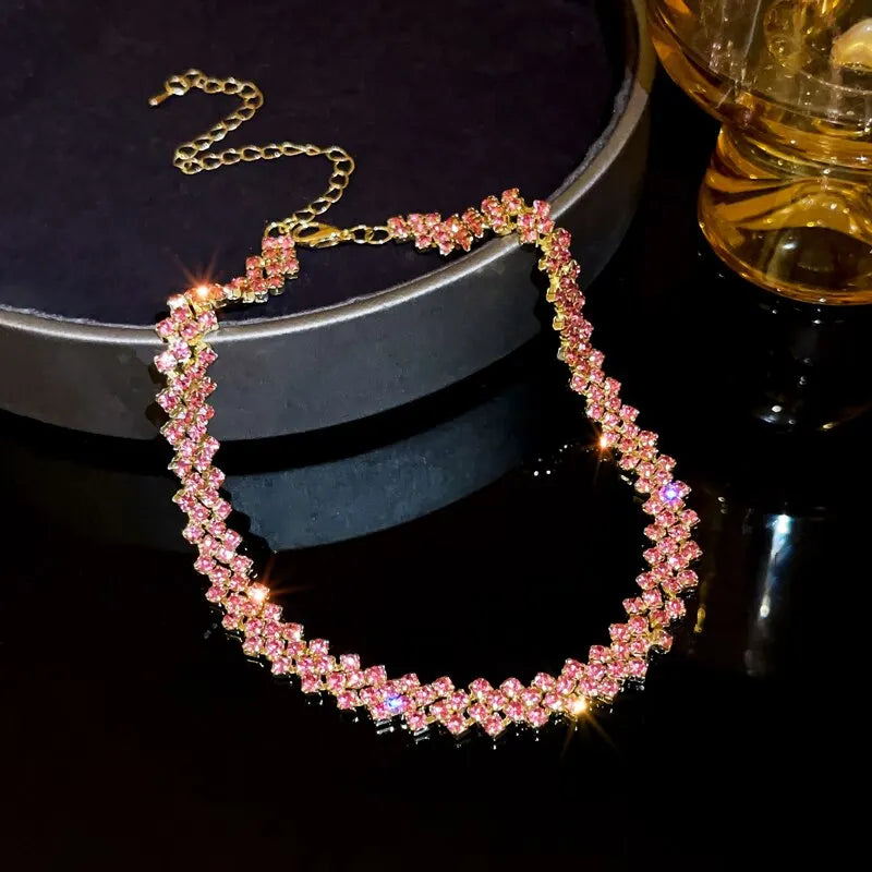 Luxury Shiny Full Rhinestone Choker Necklace for Women Personalized Geometric Crystal Necklace Wedding Jewelry Party Gifts
