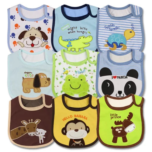 9pcs/Set Baby Girl Boy Feeding Bibs Waterproof Cartoon Towel
