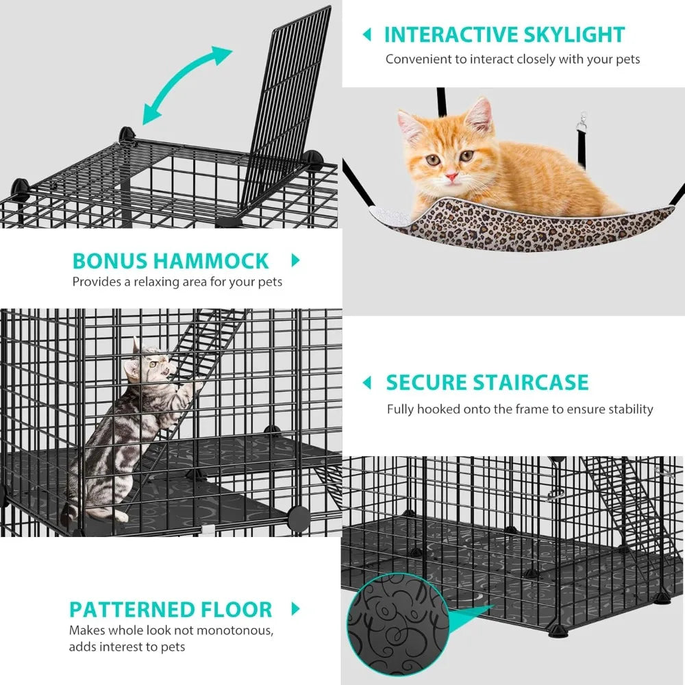 4-Tier Cat Cage Indoor Enclosure DIY Cat Playpen Metal Kennel with Extra Large Hammock, Catio Ideal for 1-3 Cats, Ferret