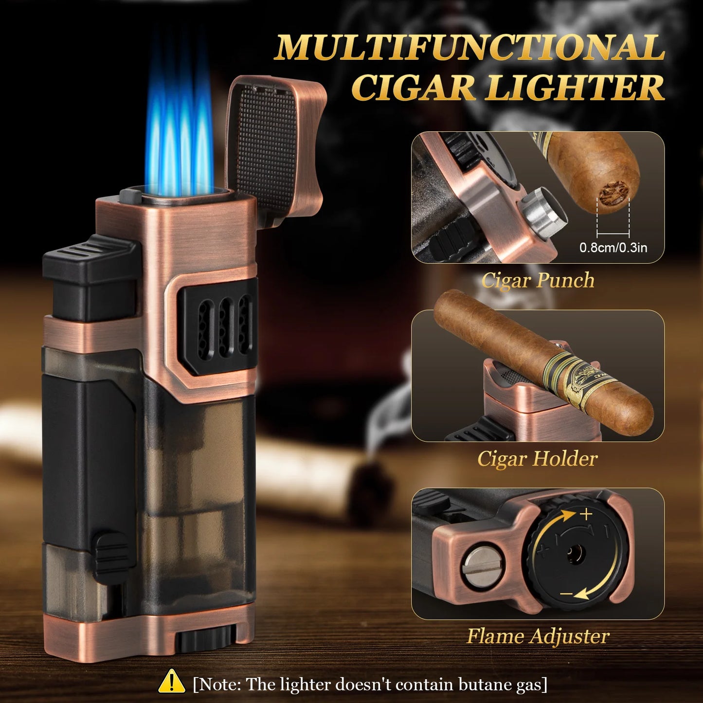 Portable Travel Cigar Humidor Set with Torch Lighter Ashtray Holder Humidifier and Hygrometer Cigar Accessories for Men Gift