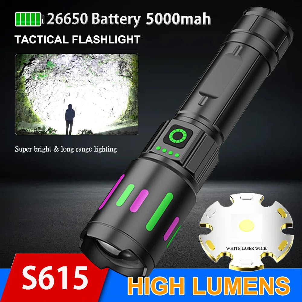 S615 Powerful LED Flashlight Rechargeable Zoomable Tactical Torch Super Bright Lantern for Outdoor Camping Hiking