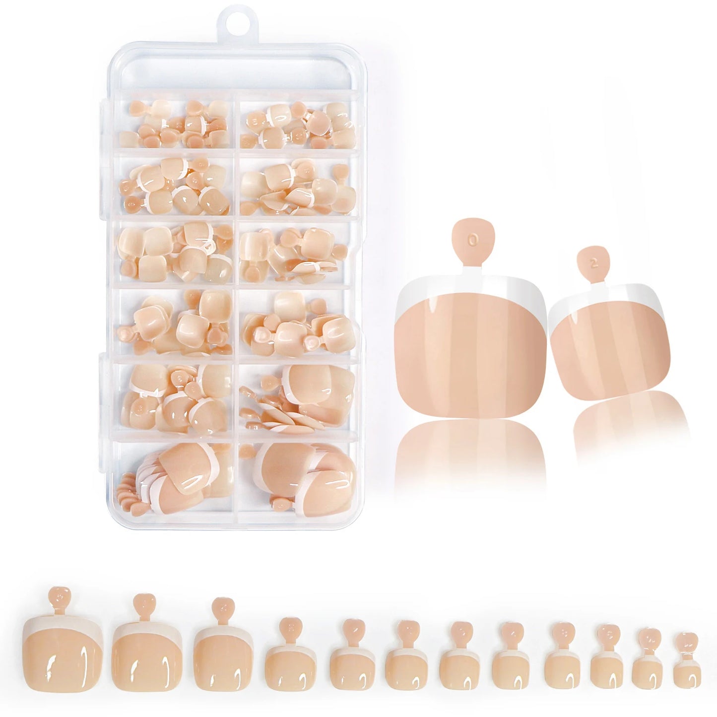 120pcs Glossy Press-On Toe Nails French White Nude Pink