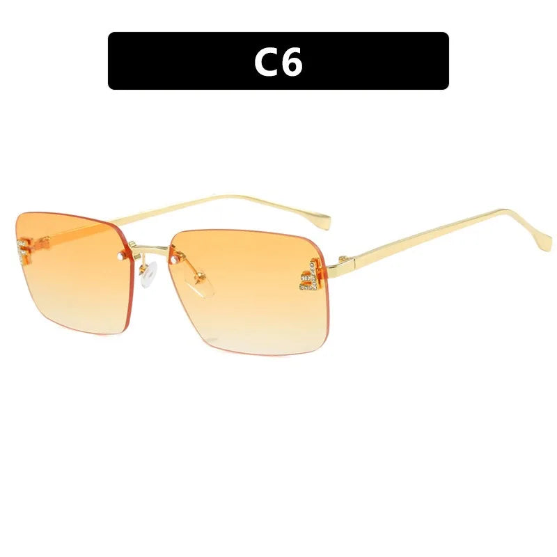 Rimless Square Sunglasses F Letter Rectangle Shades for Men and Women Trendy Driving Frameless Casual Eyewear UV400 Oculos Del Sol