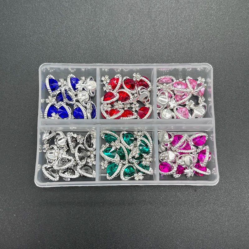 60pcs/Box Nail Rhinestones Cherry/Planet/Heart Nail Charms Jewelry Parts Gems Crystal DIY Nail Art Decorations Accessories Stone