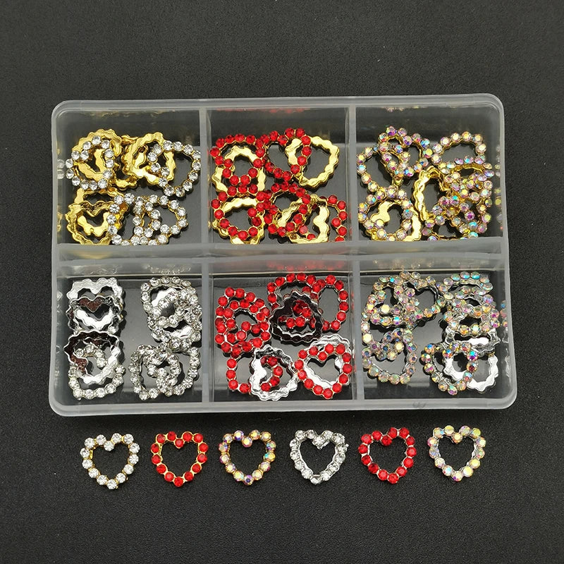 60pcs/Box Nail Rhinestones Cherry/Planet/Heart Nail Charms Jewelry Parts Gems Crystal DIY Nail Art Decorations Accessories Stone
