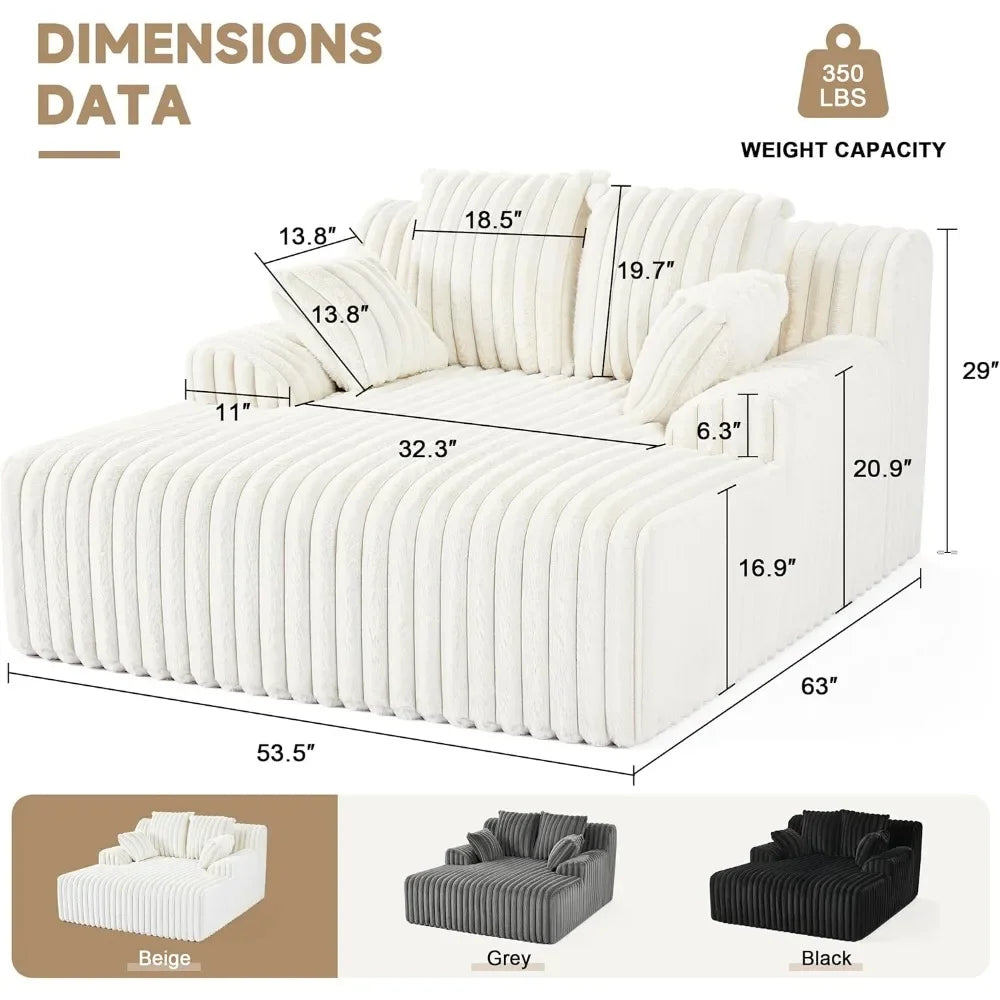 53.5”W Oversized Chaise Lounge Chair Indoor, Boneless Couch Chair with 4 Pillows, Comfy Reading Chairs with Wide Arms, No Assemb