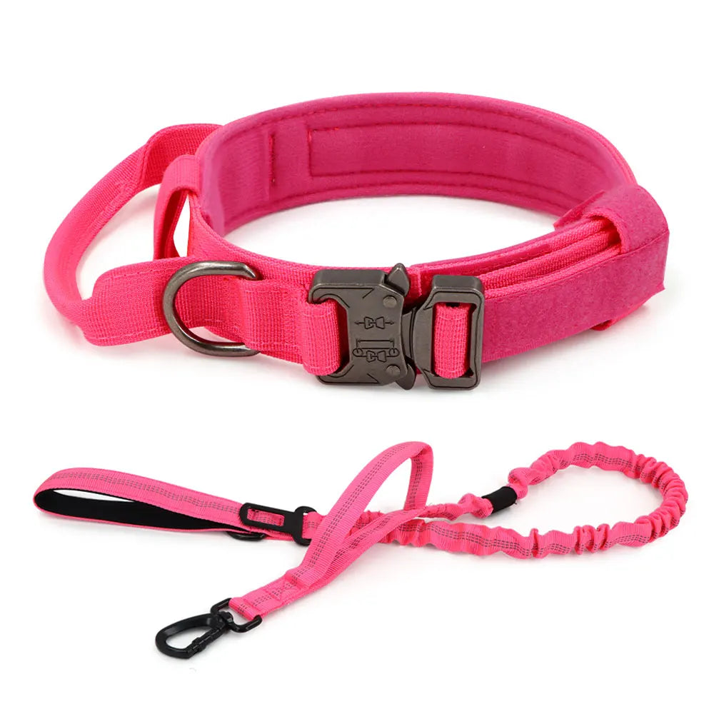 Military Dog Harness Set for Large Medium Dogs Adjustable Pink Tactical Training Vest with Collar and Leash