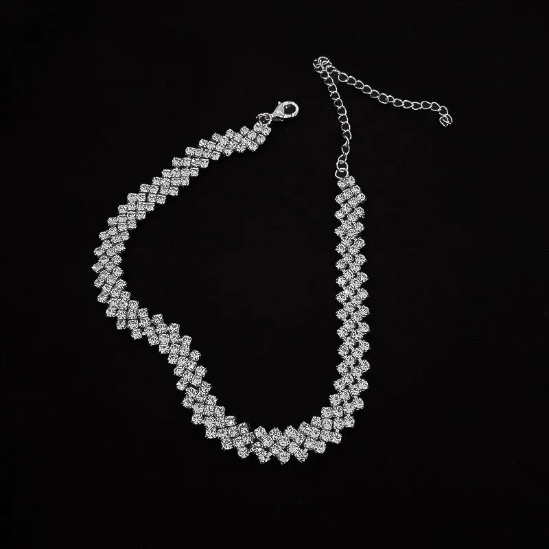 Luxury Shiny Full Rhinestone Choker Necklace for Women Personalized Geometric Crystal Necklace Wedding Jewelry Party Gifts