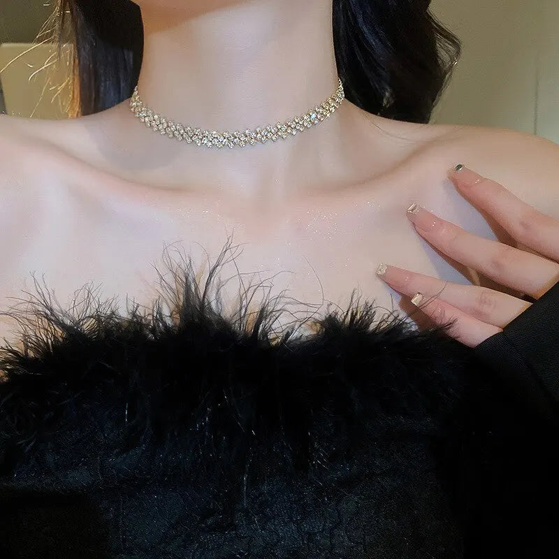 Luxury Shiny Full Rhinestone Choker Necklace for Women Personalized Geometric Crystal Necklace Wedding Jewelry Party Gifts