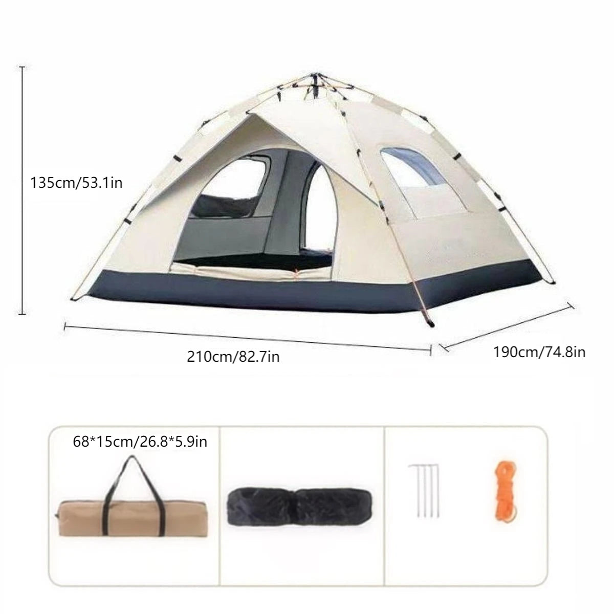 Outdoor Shelter Sunshade Self Driving Travel Camping Tent with Two Doors and Two Windows