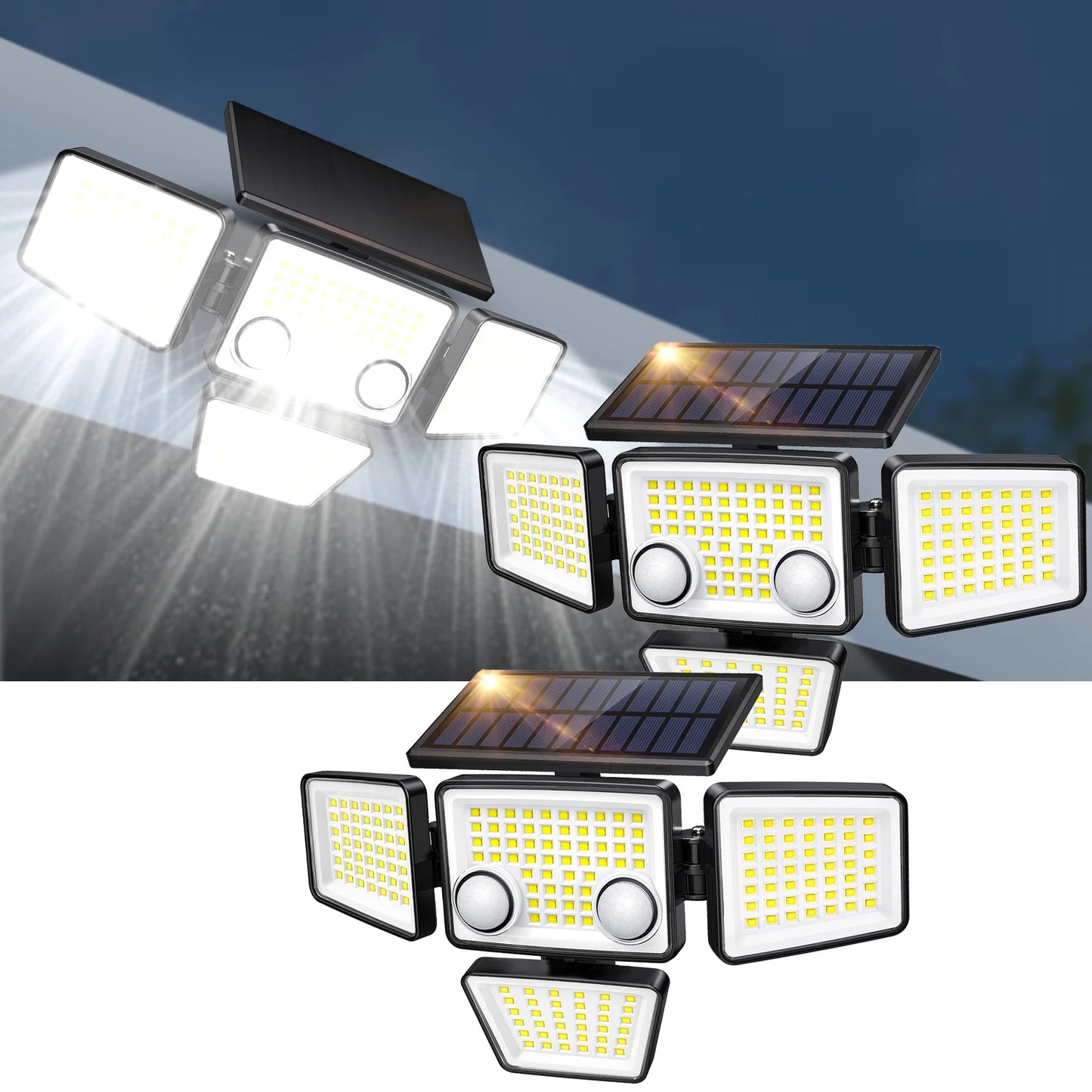 4 Heads IP65 Waterproof Solar Outdoor Lights 3000LM 188 LED