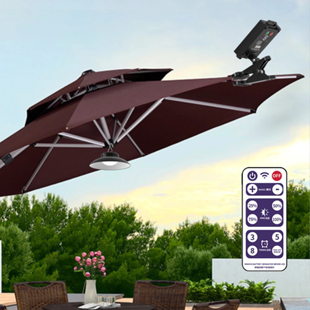 Solar Powered Clip On Umbrella Lamp With Remote Control IP65 Waterproof LED Parasol Lights For Garden Decoration