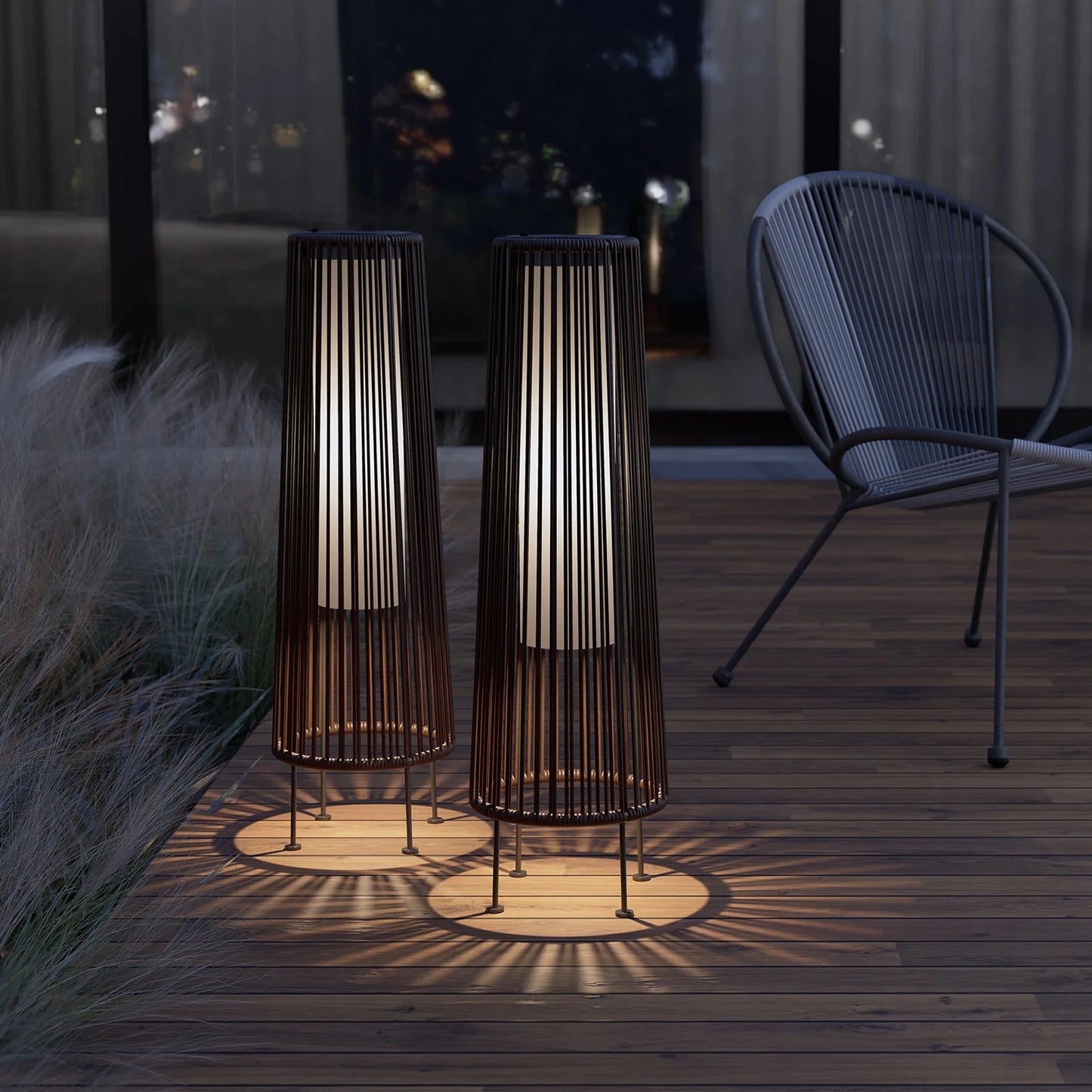 2 Piece Floor Solar Light Wicker Solar Patio Lamp Waterproof Outdoor Deck Lamp for Porch Yard Garden Lawn Decorations