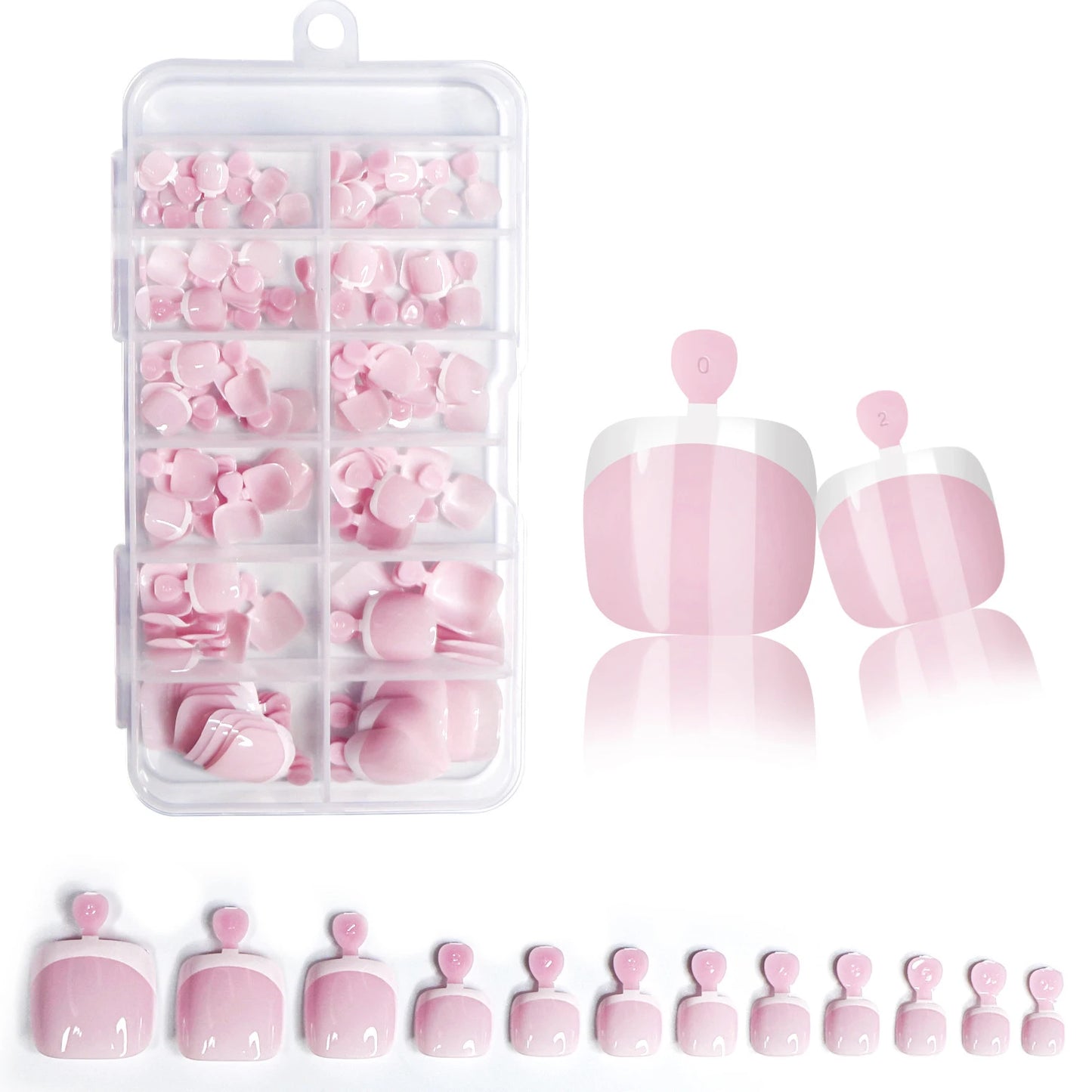 120pcs Glossy Press-On Toe Nails French White Nude Pink