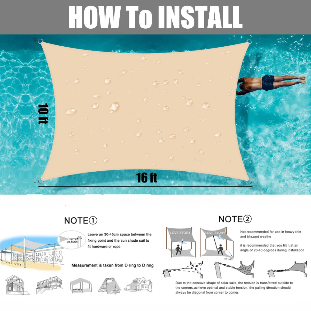 Sun Shade Sail Outdoor Canopy 6M 5M 4M 3M UV Block Shade Cloth Sunscreen Awning with Free Ropes for Garden Patio Pool Cover Shelter