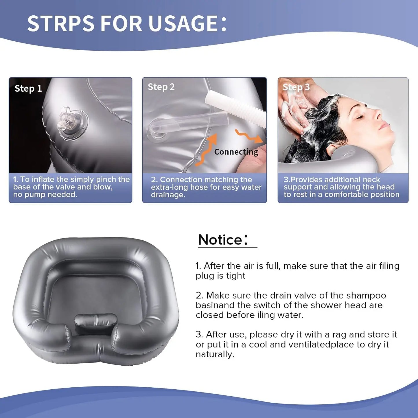 Inflatable Shampoo Basin - Portable Hair Washing Bowl for Bedridden
