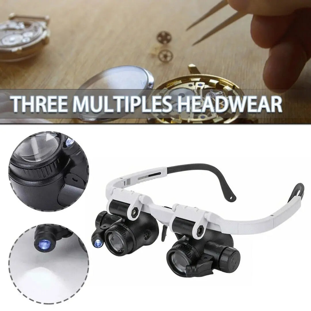 2X LED Watch Jeweler Repair Magnifier Head-Mounted Adjustable Magnifying Glasses Loupe Lens 8X 15X 23X