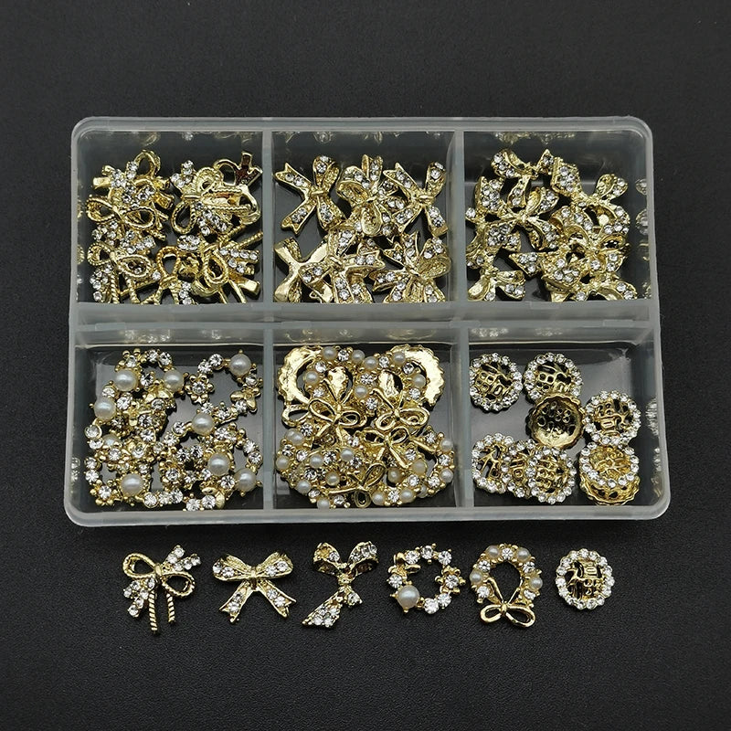 60pcs/Box Nail Rhinestones Cherry/Planet/Heart Nail Charms Jewelry Parts Gems Crystal DIY Nail Art Decorations Accessories Stone