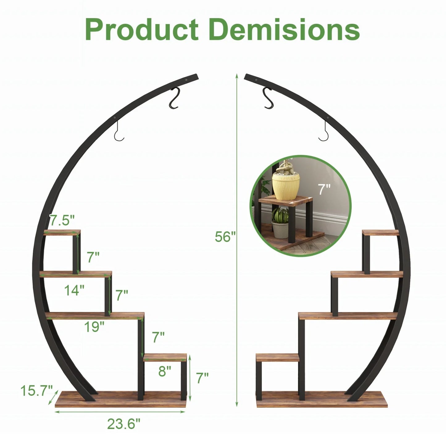 Plant Stand Indoor Outdoor 2 Pcs Metal Plant Shelf Tall Plants Holder with Plants Hanger Flower Display Rack for Garden Balcony
