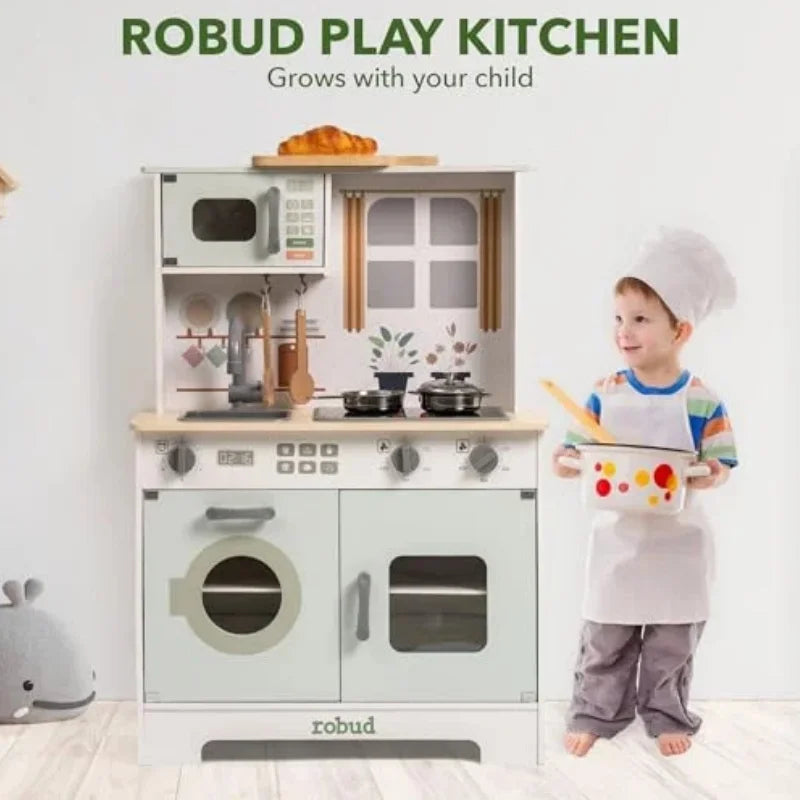 Robotime Robud Wooden Play Kitchen Set With Lights And Sounds For Ages 3 And Up