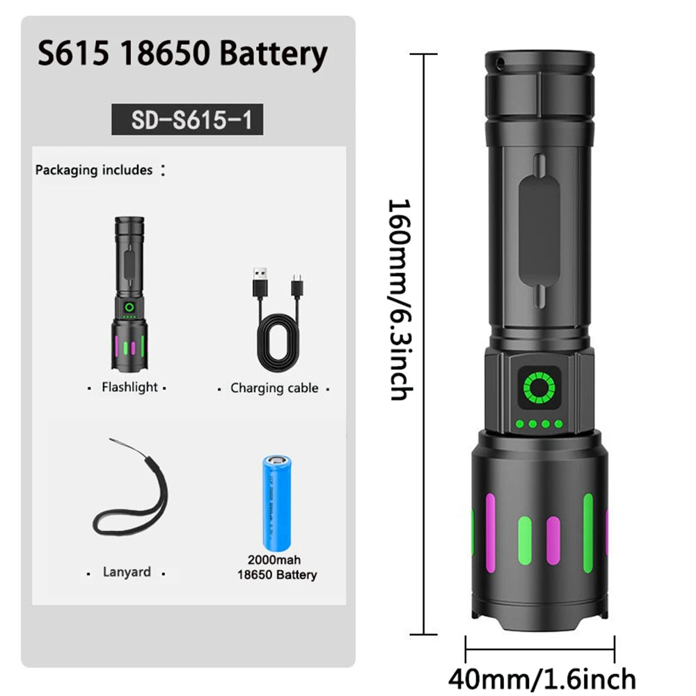 S615 Powerful LED Flashlight Rechargeable Zoomable Tactical Torch Super Bright Lantern for Outdoor Camping Hiking