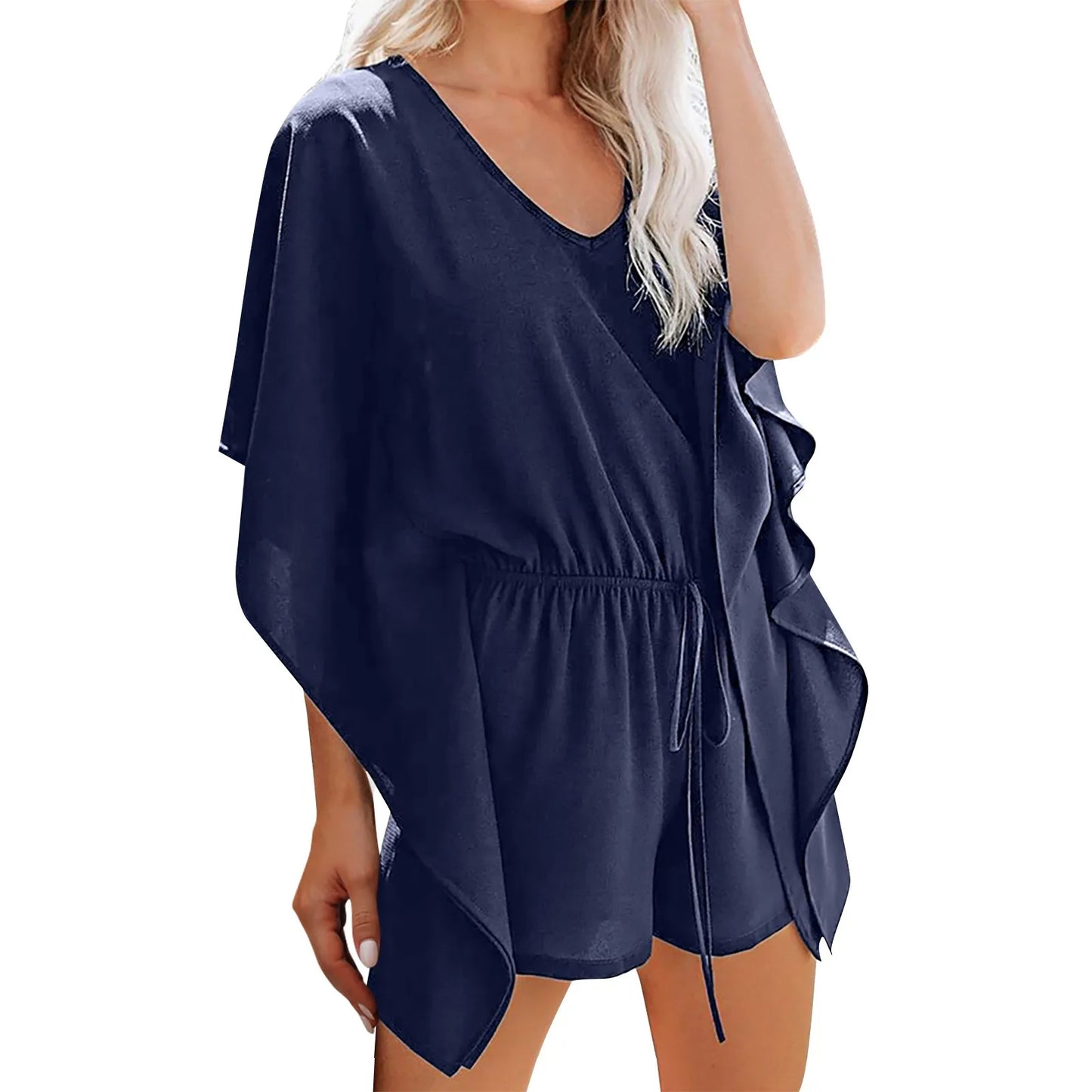 Summer Beach Women Romper Playsuit Lace Up V Neck Casual