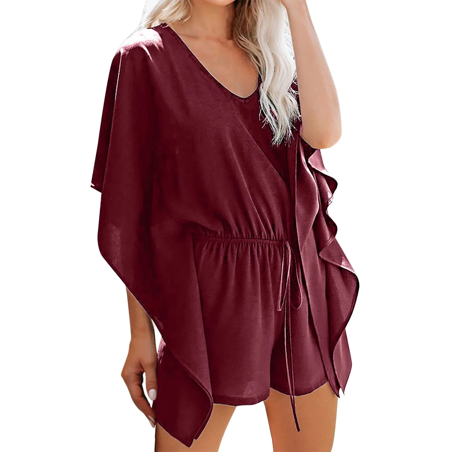 Summer Beach Women Romper Playsuit Lace Up V Neck Casual