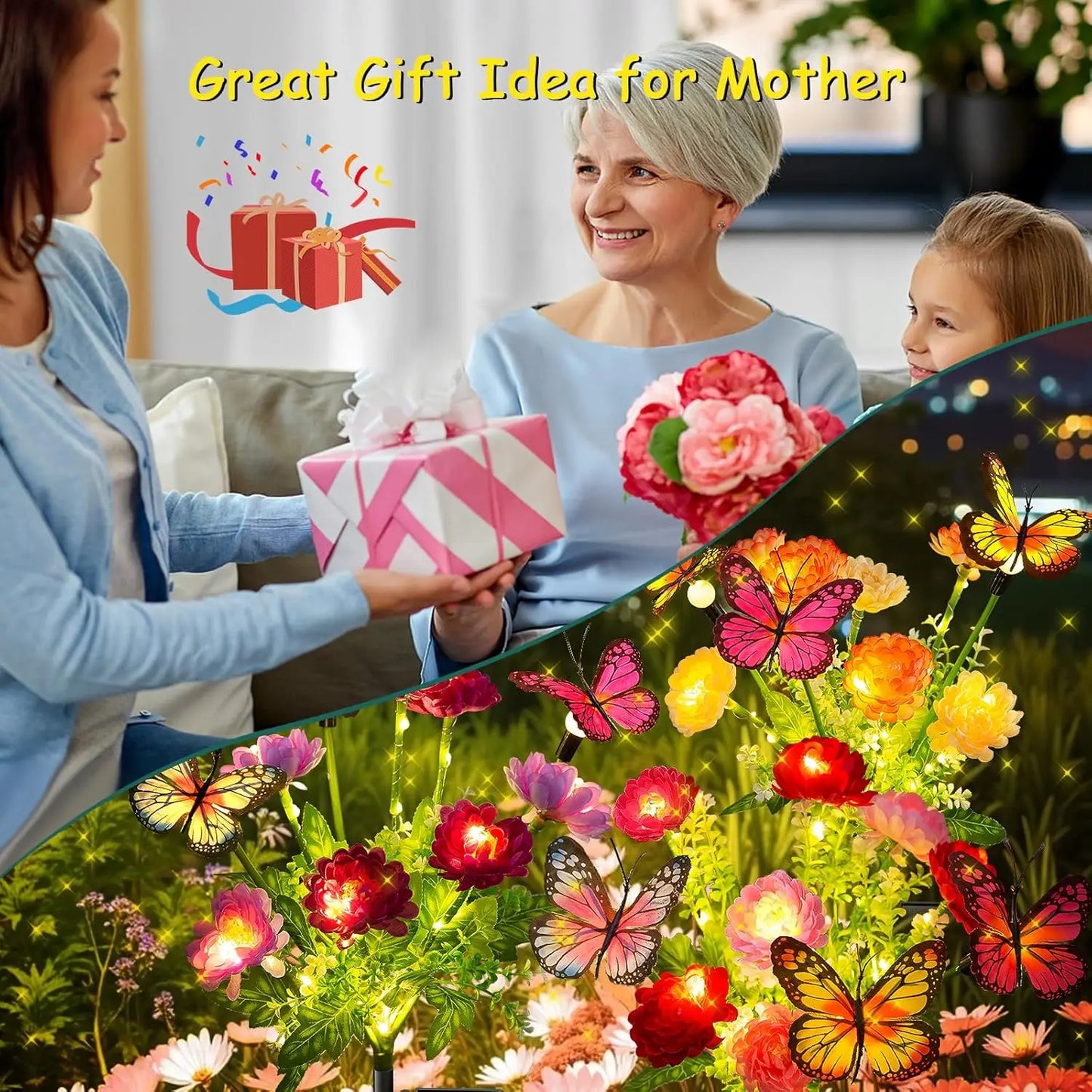 2 4 Pack Solar Garden Lights Butterfly and Snowdrop Flowers Patio Backyard Flower Beds Decor Gift for Mom