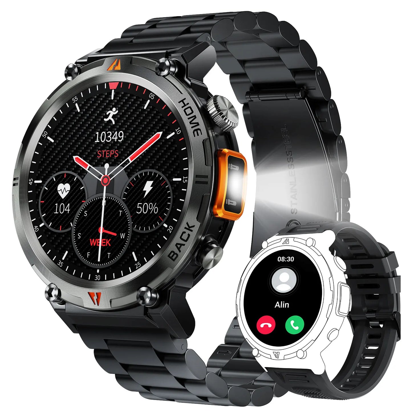 LaNikar KE3 Bluetooth Call Smart Watch for Men Full Touch Screen Health Monitor with Flashlight Compatible with IOS and Android