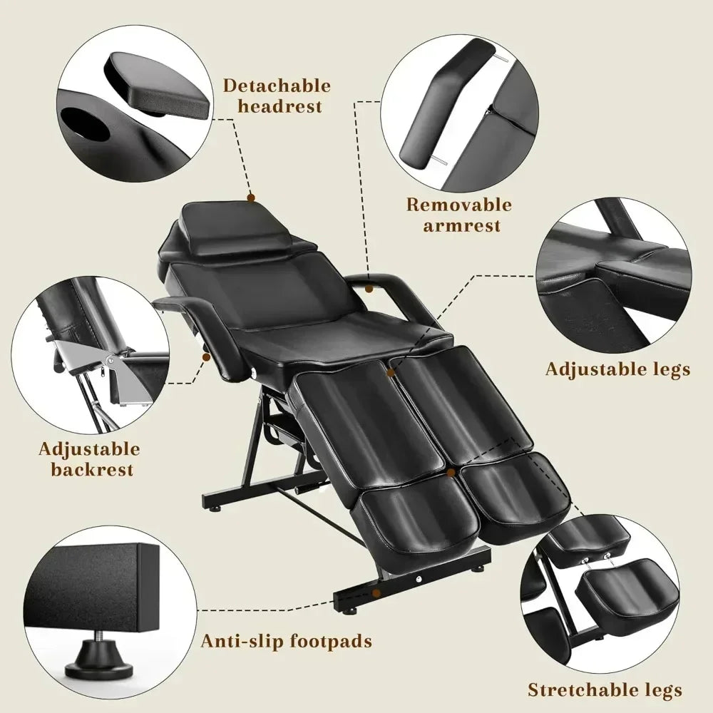 Tattoo Facial Chair for Client, Professional Beauty Massage Spa Table Adjustable Black Lash Facial Esthetician Bed for Artist