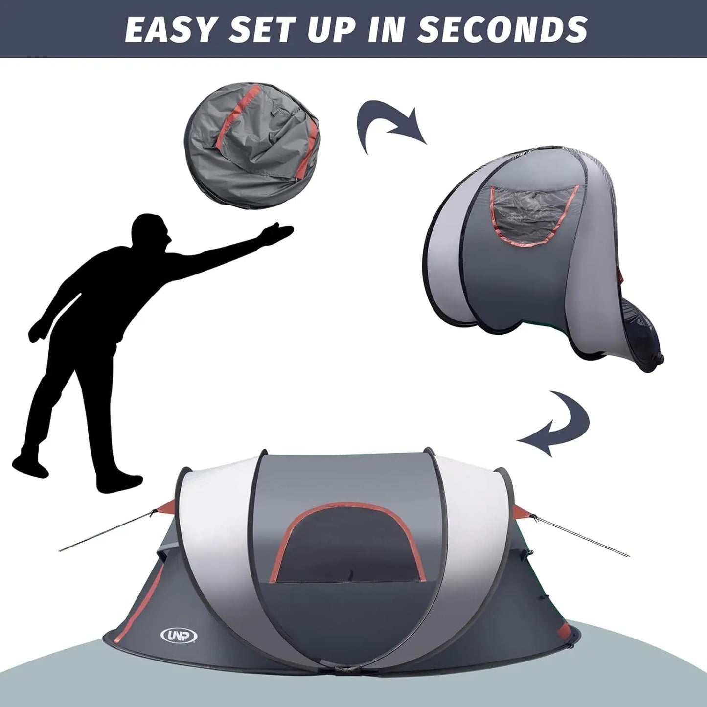 Pop Up Tent for 3 Person Camping Instant Portable Beach Tent Easy Pop Up Shade with 2 Doors for Camping and Hiking