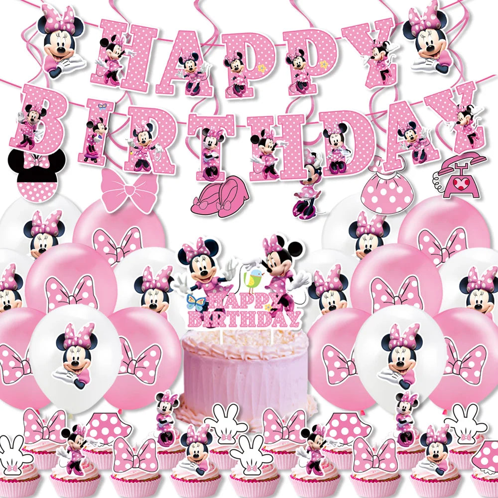 Minnie Mouse Birthday Party Decoration Girls Disposable Tableware Balloon Cups Plates Tablecloth Baby Shower Party Supplies