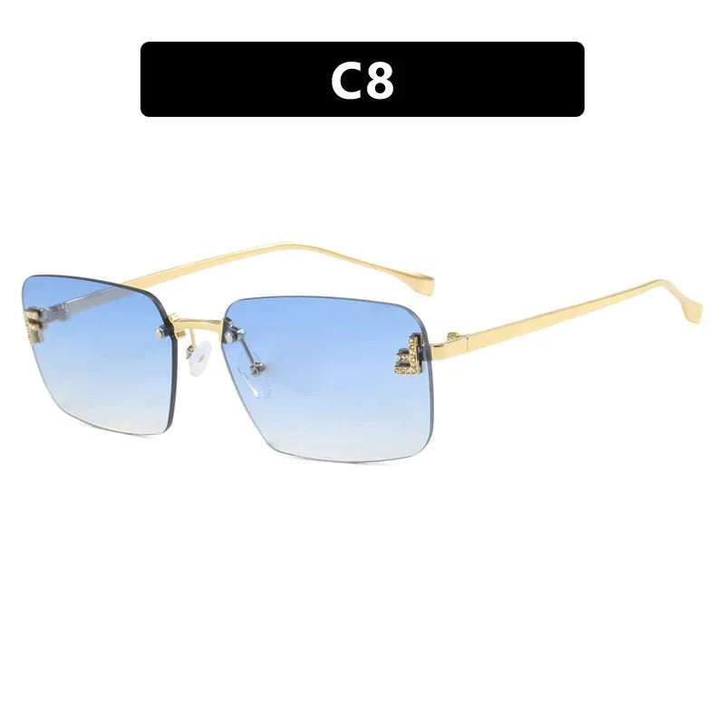 Rimless Square Sunglasses F Letter Rectangle Shades for Men and Women Trendy Driving Frameless Casual Eyewear UV400 Oculos Del Sol