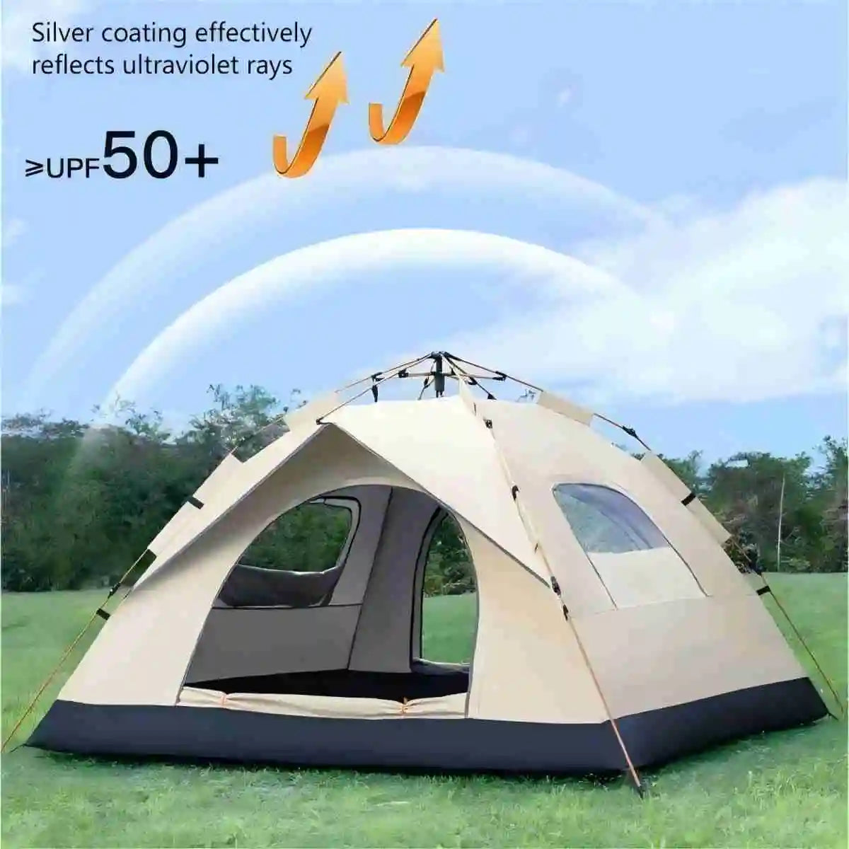 Outdoor Shelter Sunshade Self Driving Travel Camping Tent with Two Doors and Two Windows