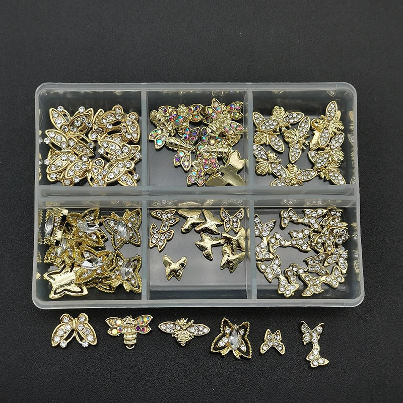 60pcs/Box Nail Rhinestones Cherry/Planet/Heart Nail Charms Jewelry Parts Gems Crystal DIY Nail Art Decorations Accessories Stone